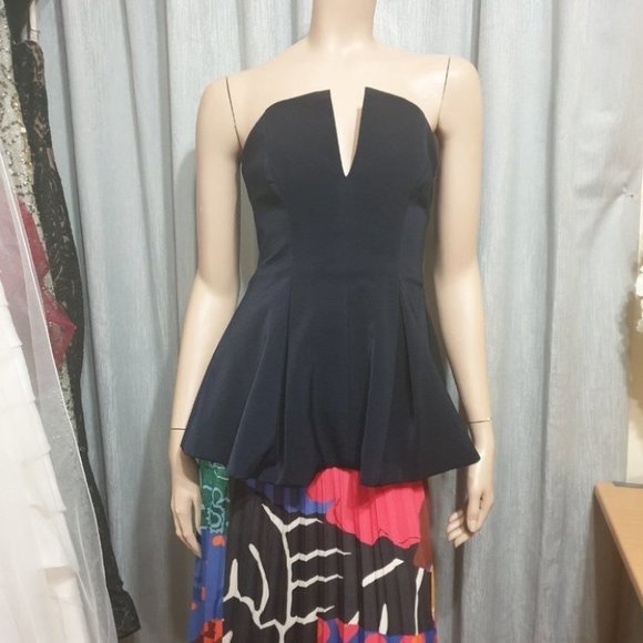 CAMEO Navy Blue Sleeveless Peplum Top AU-XS w/ Notched Neckline Zip Closure - Picture 4 of 13